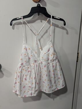 No Boundaries White Floral Lace Trim Strappy Tank